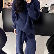 胖mm特大码220斤韩版复古休闲运动两件套秋宽松加绒卫衣卫裤套装