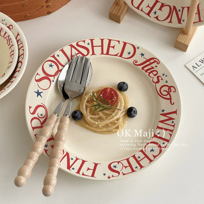 Red tableware, ceramic high quality cream dinner plate for food