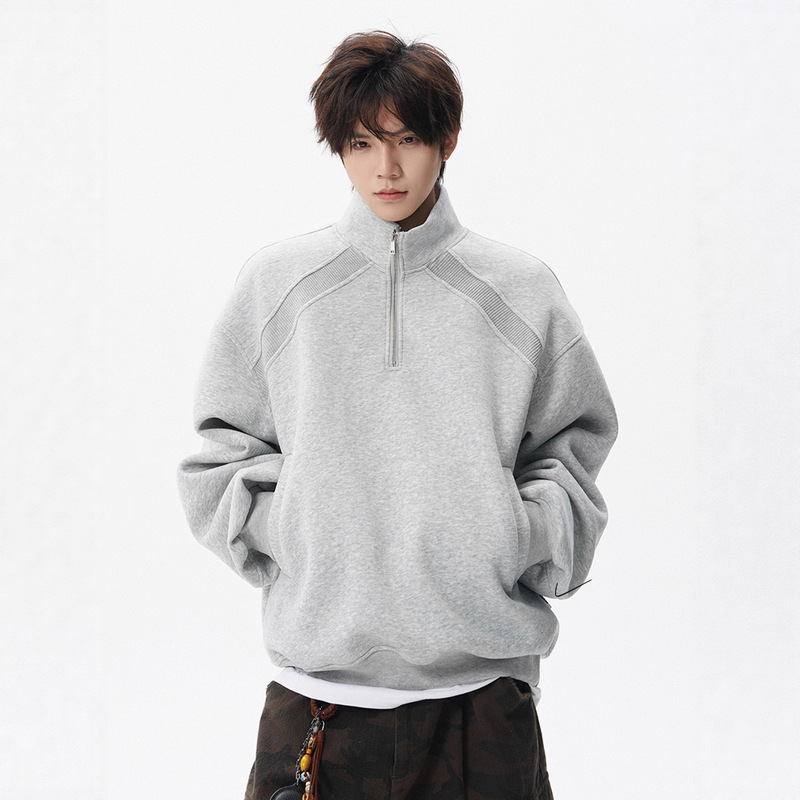 American Street Youth Sports Stand-Up Collar Sweatshirt for Men and Women, Winter Trendy Brand Splicing Half-Zip Casual Jacket American Street Youth Sports Stand-Up Collar Sweatshirt for Men and Women, Winter Trendy Brand Splicing Half-Zip Casual Jacket