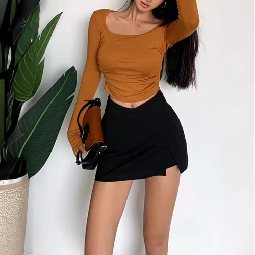 Women's Sexy Bodycon Short Pants Summer New High-Waisted V-Neck Slimming Shorts Western Style Slit Revealing Skirt