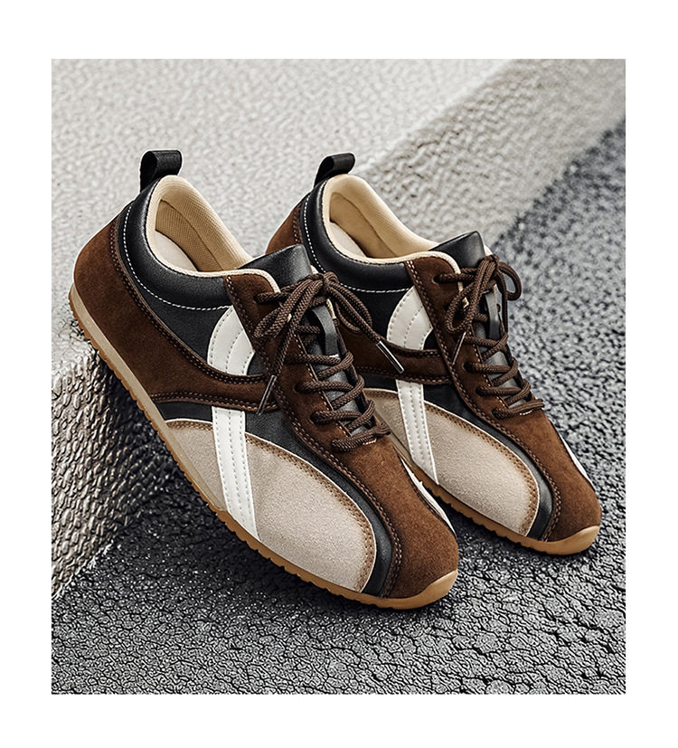 Giày sneaker nam , da tổng hợp phối lưới, đế cao 2,5 cm, buộc dây — Màu cà phê đậm chi tiết 12