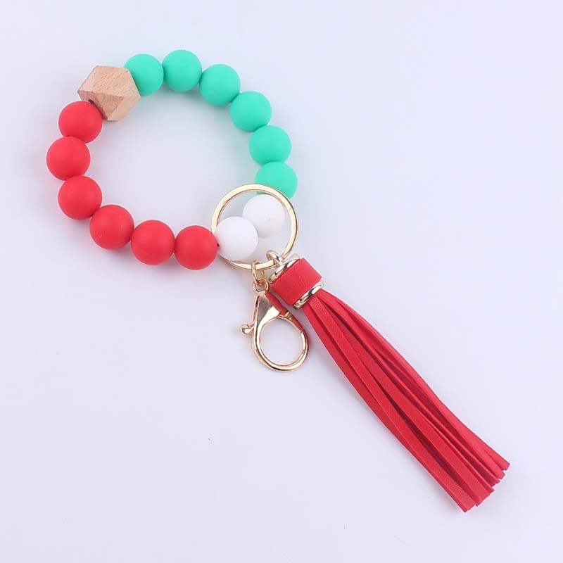Nueva pulsera de silicona llavero creativo DIY Navidad cuentas de silicona borla colgante llavero colgante