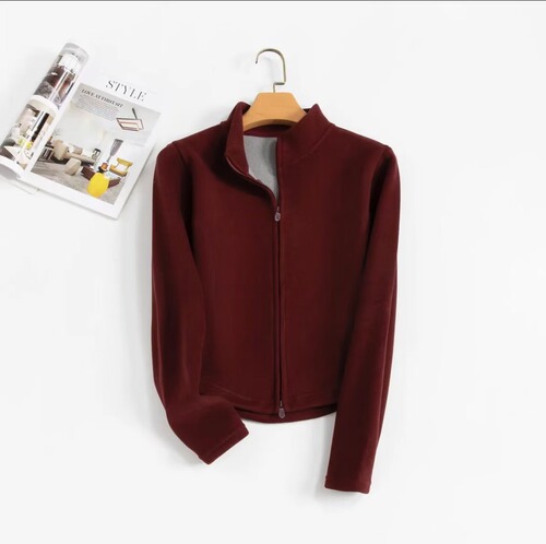 Autumn and winter graphene yoga suit with thick velvet and light, can be worn inside warm clothes, all-match slim upright collar outer for women