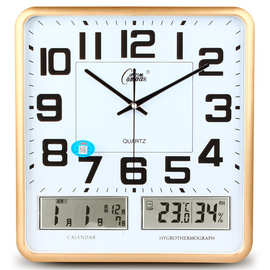 静音钟表方形双日历挂钟石英钟卧室钟表时尚客厅时钟大气钟