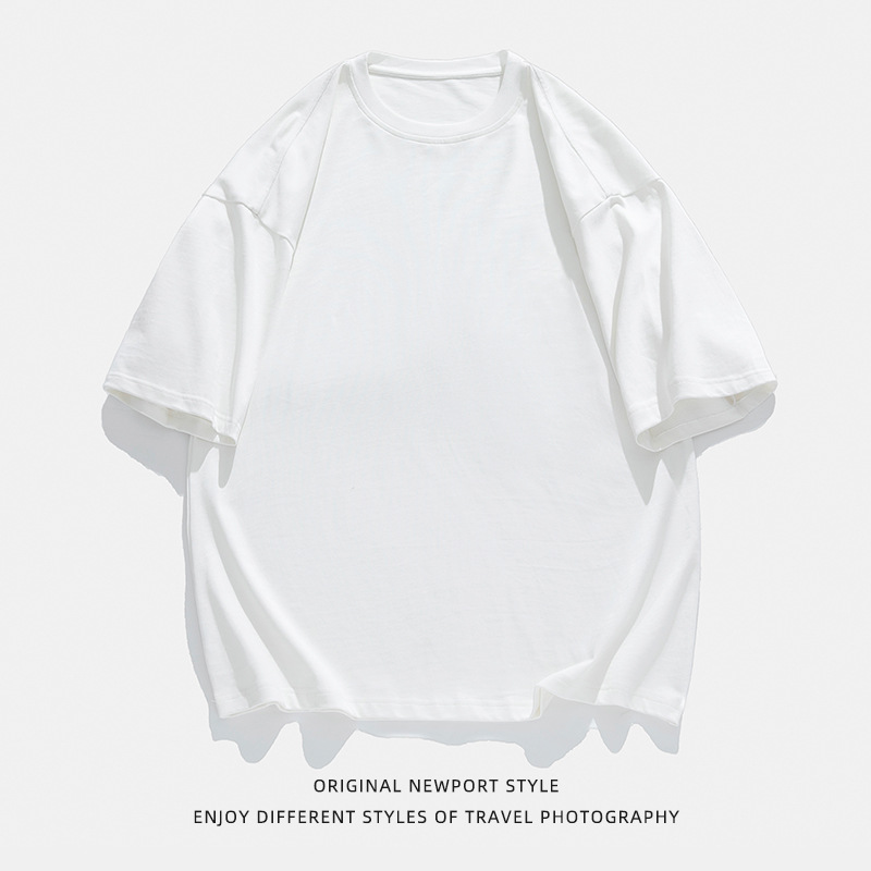 300g de algodón de textura pesada Camiseta de manga corta hombres y mujeres mismo estilo pareja desgaste básico de color sólido camiseta camisa de fondo