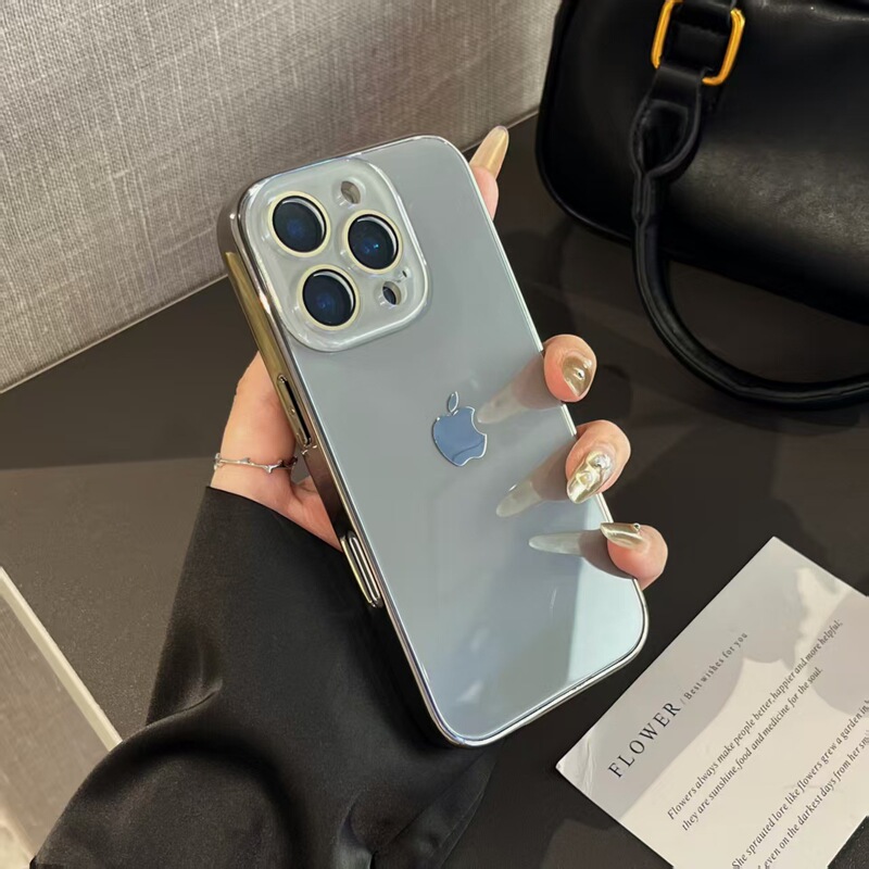 电镀冰感玻璃原机色适用iPhone16手机壳15纯色14情侣13新款12外壳|undefined