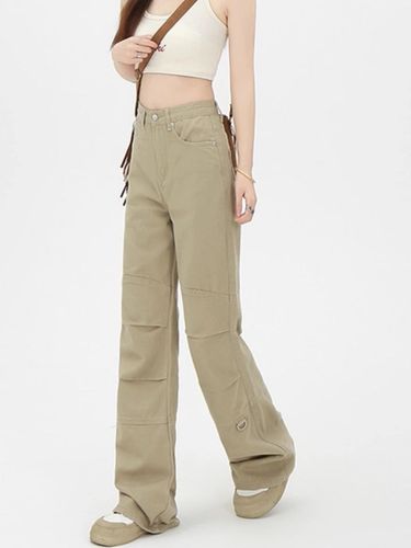 Khaki Workwear Denim Jeans for Women | Autumn New Arrival | High-Waisted, Loose-Fitting, Slimming Design | Casual & Versatile Straight-Leg Long Pants