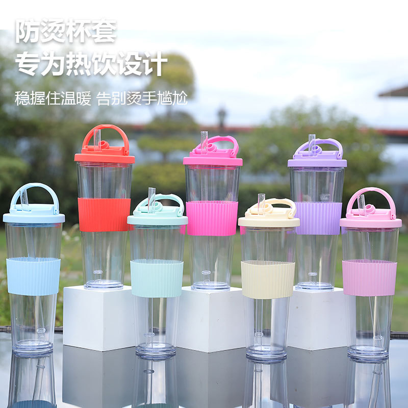 Nuevas tazas de paja de doble cubierta de bebida, tazas de plástico portátiles de alta calidad de verano al aire libre, tazas de agua de grado alimenticio