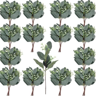 仿真桉树叶跨境餐桌插花仿真绿植人造桉树叶单支带果尤加利