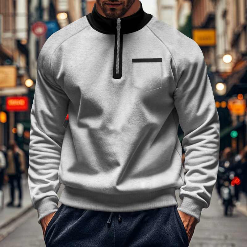 Men's Half Zip Sweatshirt With Stand Collar For Autumn And Winter_voghion.com