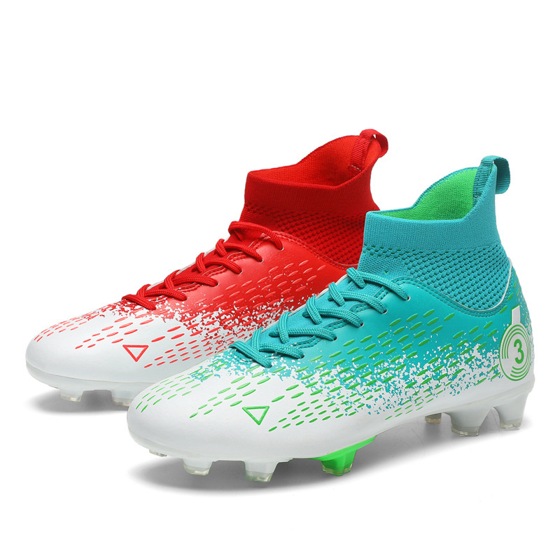 Crosstrainer Football Shoes with High Top Socks for Men, Women, Children, AG Long Nail Leather Sneakers for Youth Students Sports