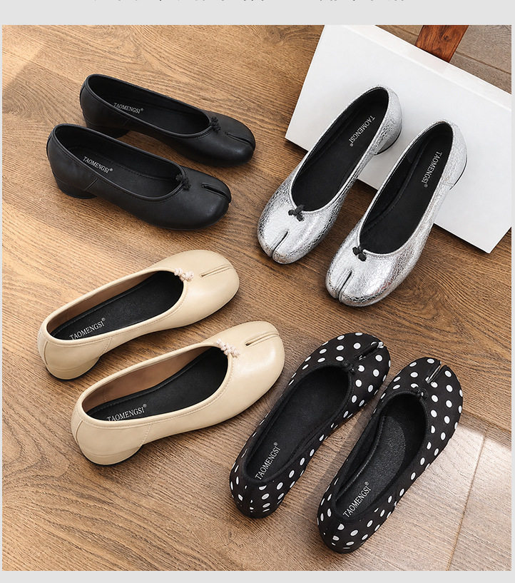 Giày búp bê nữ mũi tách ngón gót thô 3–6 cm, kiểu Mary Jane thời trang, dễ xỏ chân — bạc, màu mơ, Điểm sóng Đen, đen chi tiết 15