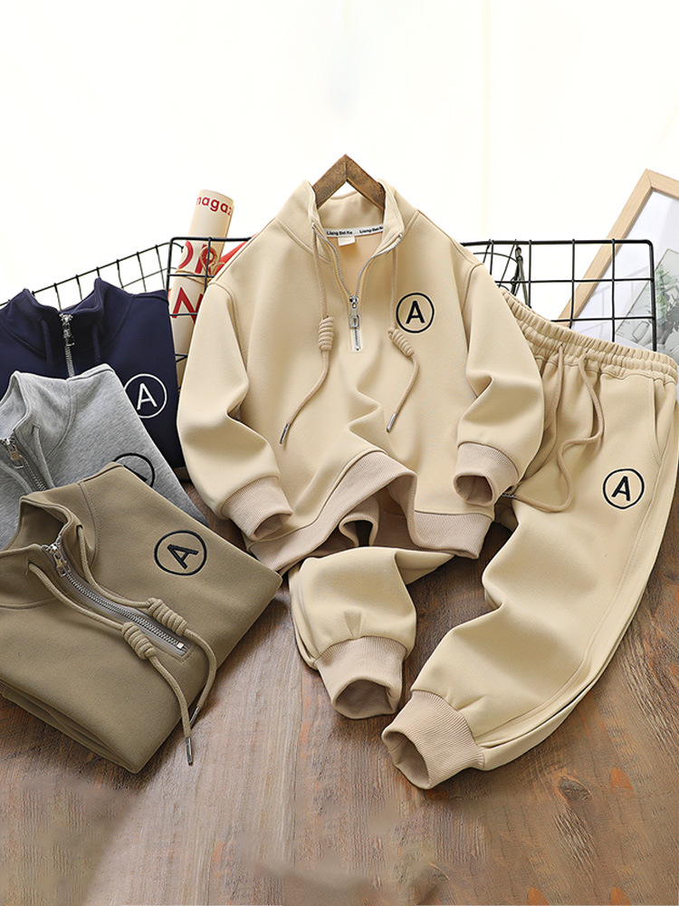 2025 Spring and Autumn Children's Outfit Set for Boys and Girls, Sweatshirt and Pants Two-Piece Set, Korean Style, Thickened and Warm for Older Children