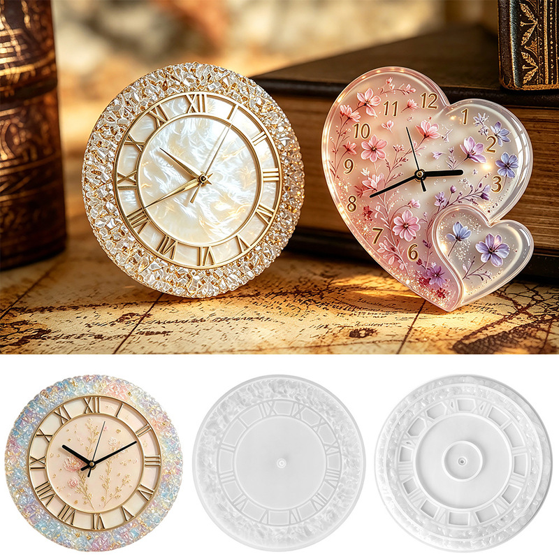 Diamond Surface Clock Silicone Mold DIY Handmade Resin Clock Dial Ornament Cross-Border Factory Supply Cake