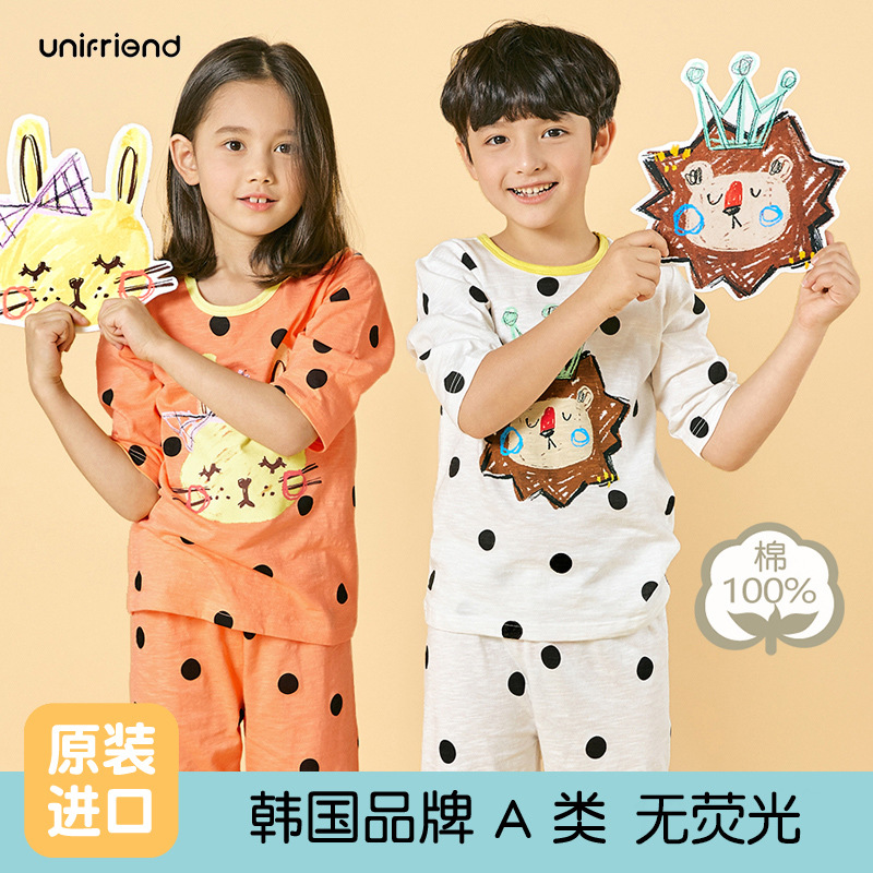 unifriend New Summer Children's Home Clothing Seven-sleeve Air-conditioning Clothing Men's and Women's Treasure suit Pure Cotton Cyber Celebrous Explosions