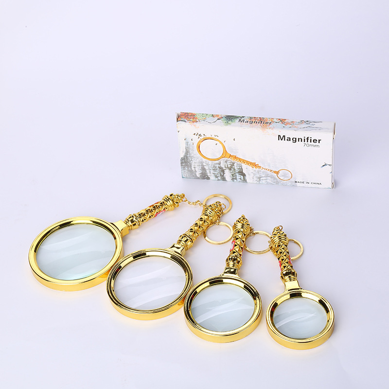 时尚新款镀金高清放大镜手持老人儿童阅读直柄放大镜学生学习探索