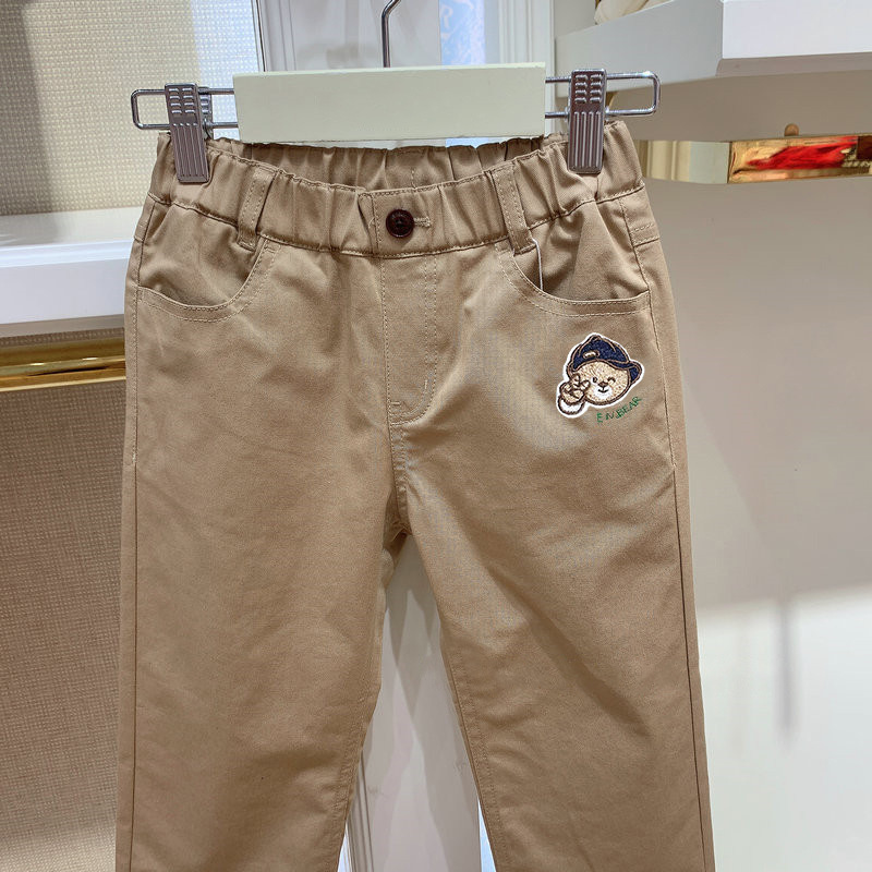 子供用パンツ 秋物 2025年新作 クマの漫画刺繍入り 韓国風ストレートパンツ 男の子用カジュアルパンツ|undefined