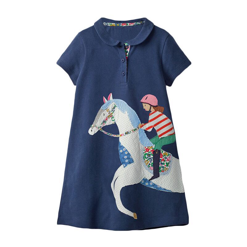 Procesamiento de algodón personalizado vestido infantil polo vestido de verano nuevo vestido de niña de manga corta de dibujos animados pecho abierto