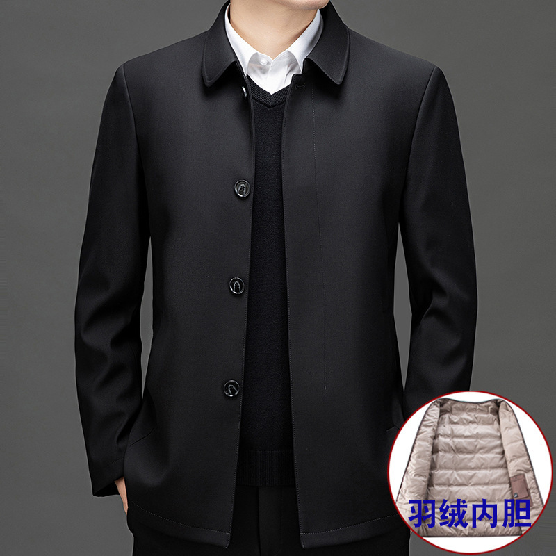Counter Winter Clothing Executive Middle-Aged Dad Clothing Men's Wool Jacket Windbreaker Business Warm White Duck down Liner Jacket