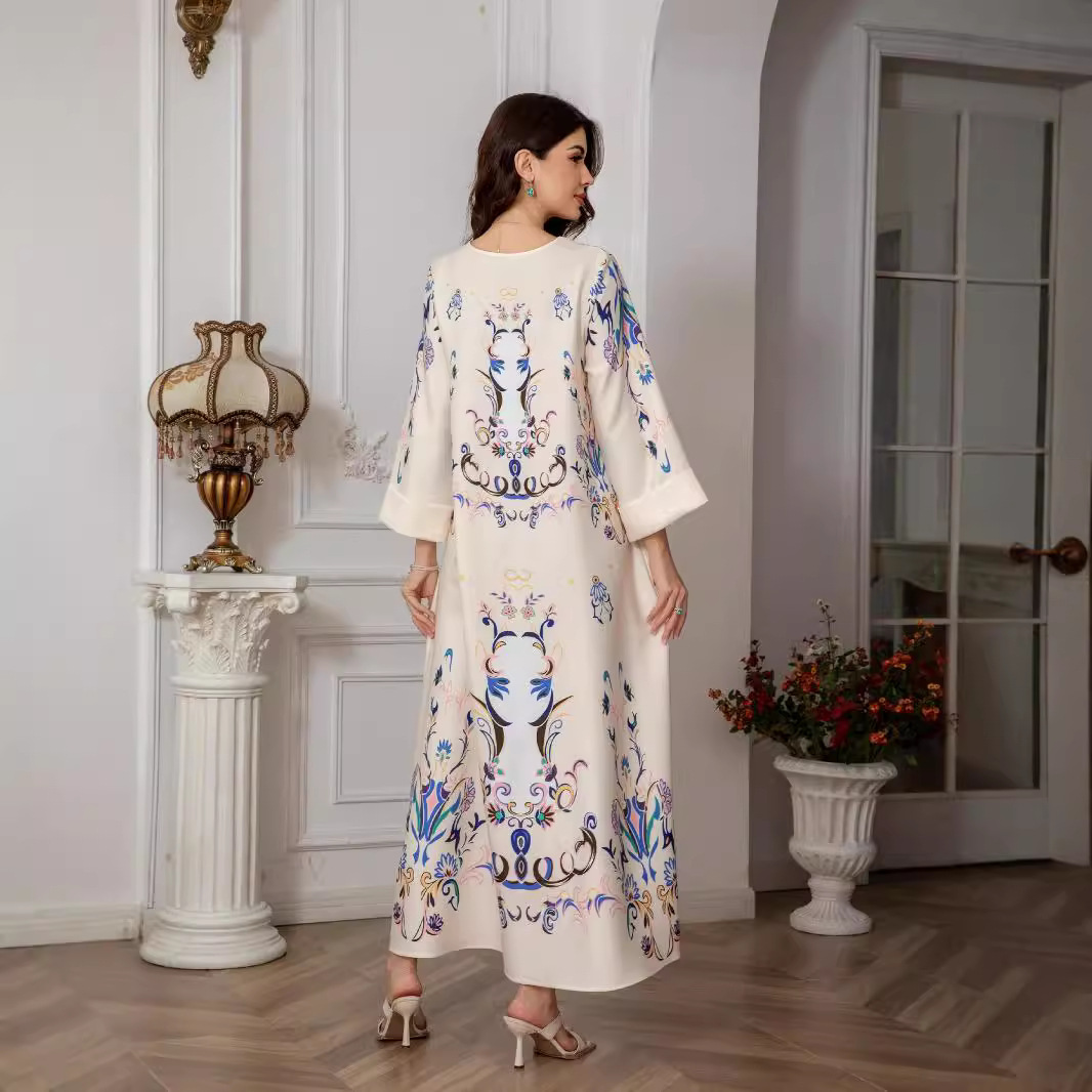 SW0811 Middle East Muslim Women's Long Robe European And American Cross-Border Printed Evening Abaya Dress_ecoleips.com