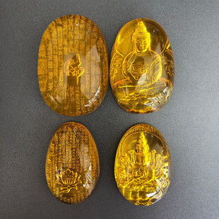 Retro Heart Scripture Brand Amber Beeswax Lotus Guanyin Big Day Tathagata Gold Perer Yin Carving Pendant Wool Chain Blood Perer