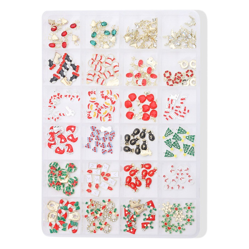 Cross-border nuevo 24 rejilla de uñas de Arte de Navidad Santa Aleación de la joyería del cráneo retro oscuro Santa Claus joyería de uñas