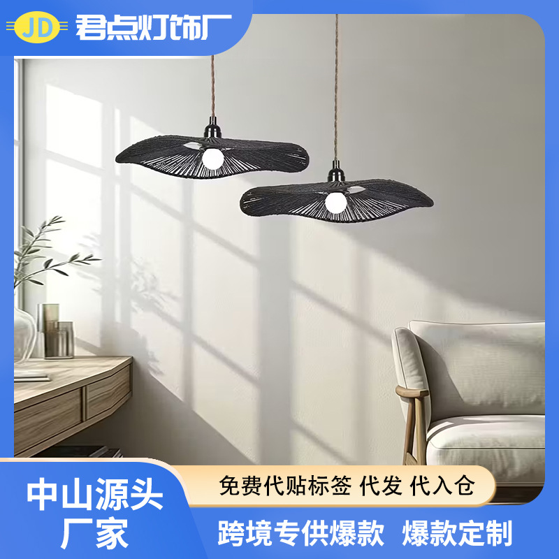 Trenzado transfronterizo lámpara de lámpara de bar restaurante sala de té zen vivienda creativa estilo artístico sombrero de paja lámpara de lámpara