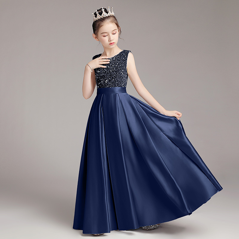 Concurso de piano para niñas vestido de noche traje de princesa vestido infantil anfitrión gris colorido cintura ajustada traje de rendimiento primavera