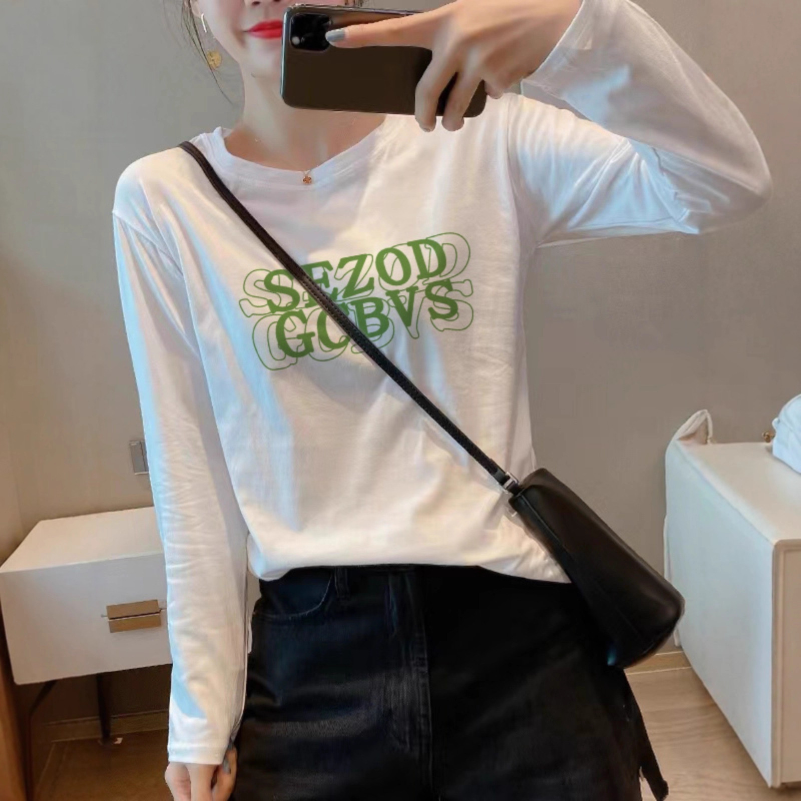 白色纯棉长袖t恤女装2025早春新款欧货潮牌秋冬季打底衫内搭上衣