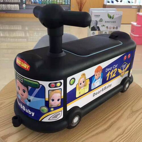 High-end bus cartoon children's twist car for 1-3 year old babies, sliding car with swivel silent wheels, gift car