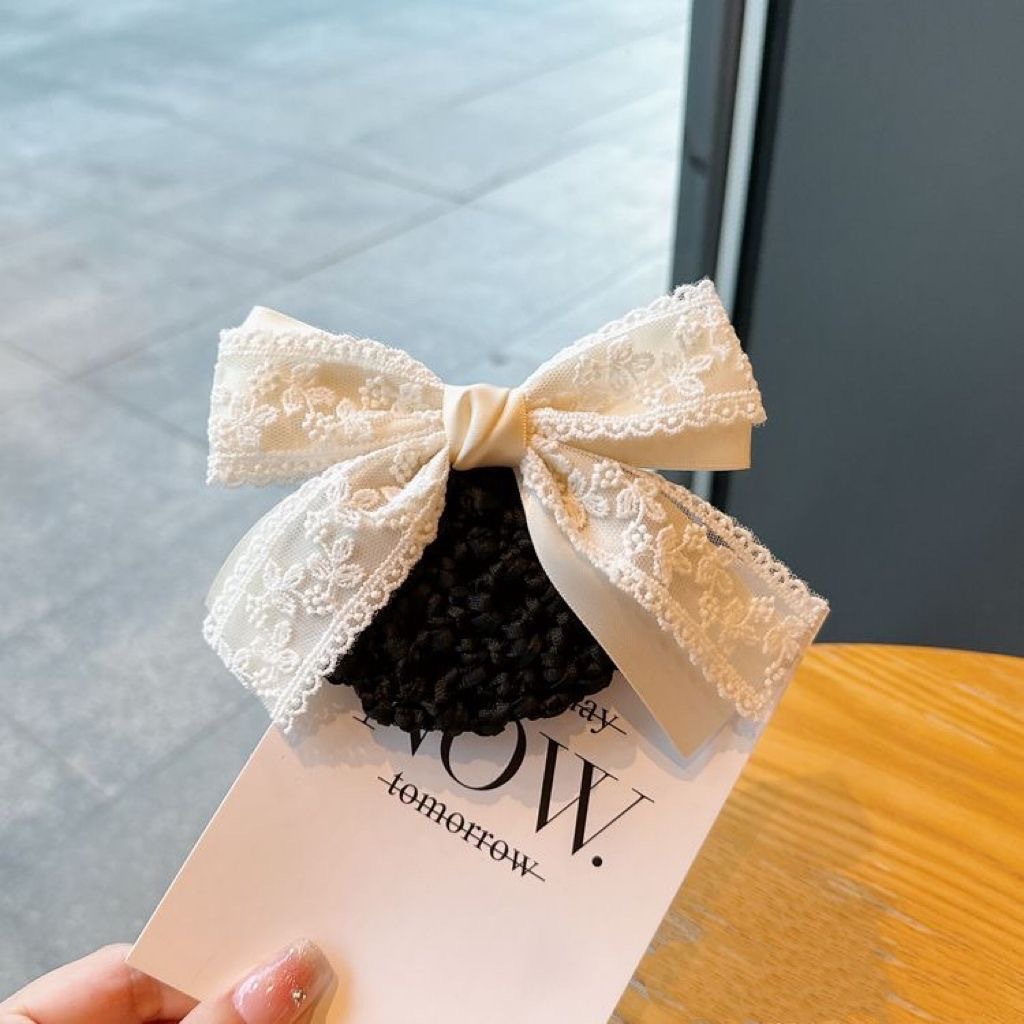 Handmade bow net lace hair accessory for nurses, hotel receptionists, bank employees, and tea service staff in Korean style