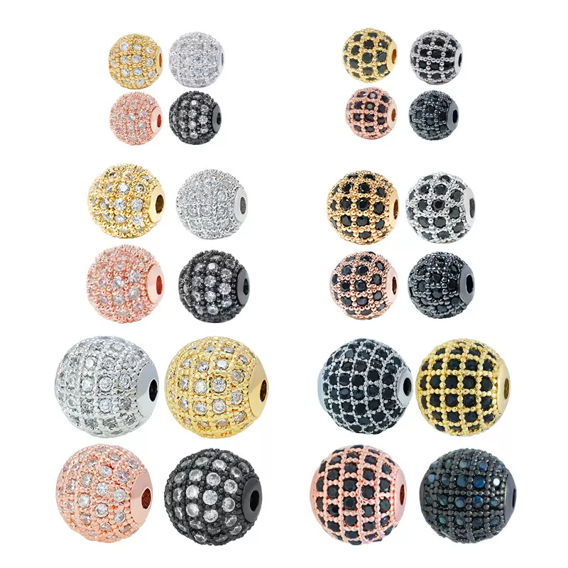 现货批发6.8.10#圆球锆 铜微镶配件 穿绳珠子饰品 DIY 手链配饰隔
