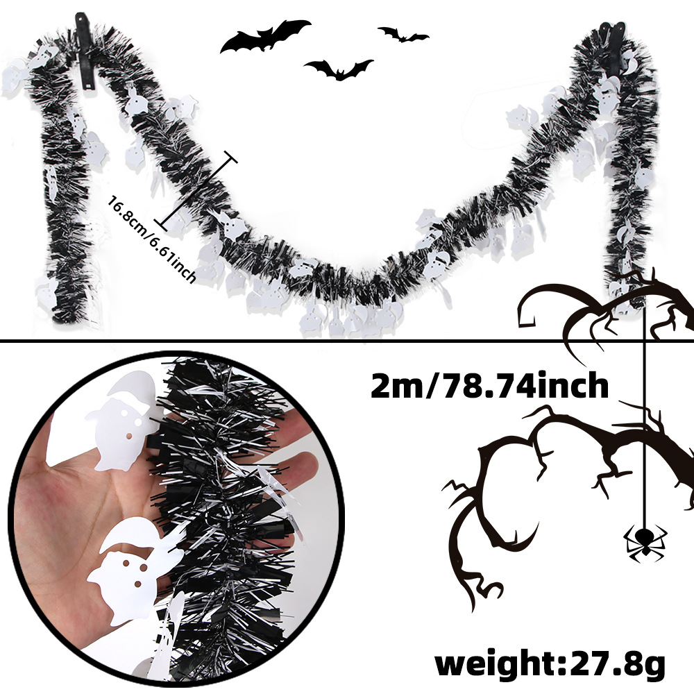 Nueva barra de color de Halloween, cinta encriptada, murciélago de hierba, barra de lana fantasma, decoración de fiesta del festival de fantasmas, colgante de flor de lana larga