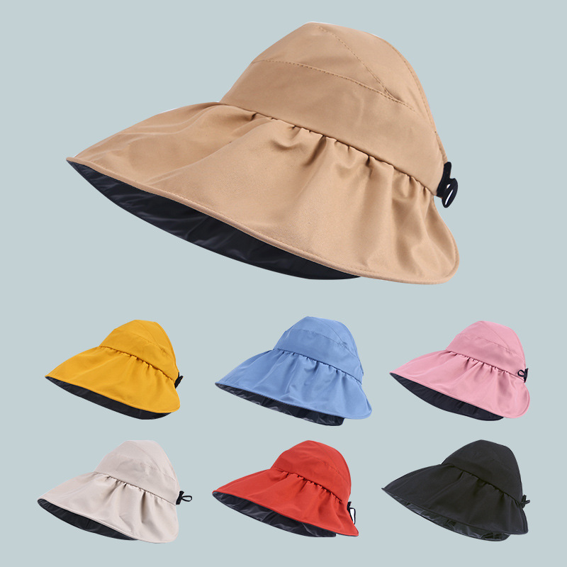 空頂遮陽帽女夏季防紫外線帽子可折疊漁夫帽黑膠防曬帽遮臉太陽帽
