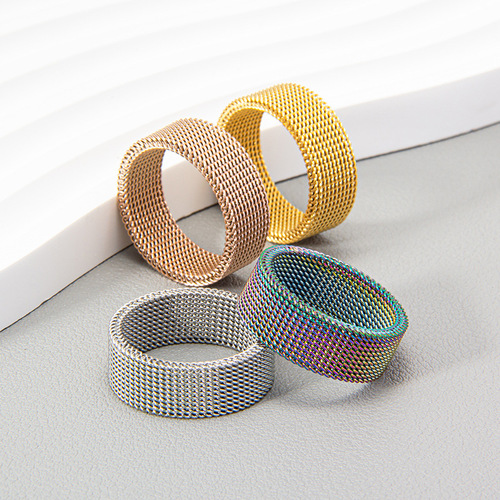 Amazon's new jewelry standard US size titanium steel woven mesh deformation ring 8MM vacuum plating does not fade