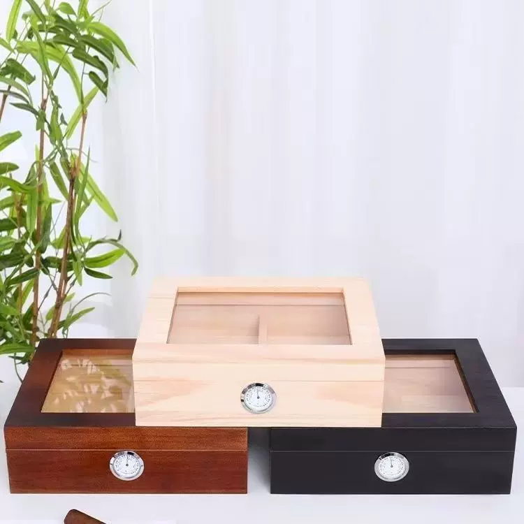 木质透明雪茄盒实木多用途雪茄存储盒翻盖式雪茄收藏木盒
