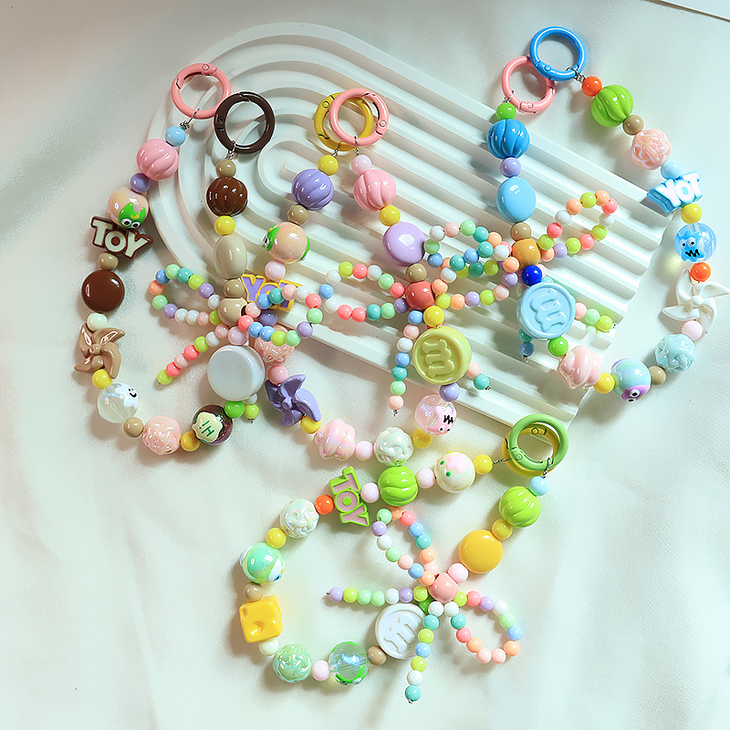 Bow candy color beaded keychain pendant cute hand-painted beads mobile phone chain ornaments small red book gift wholesale