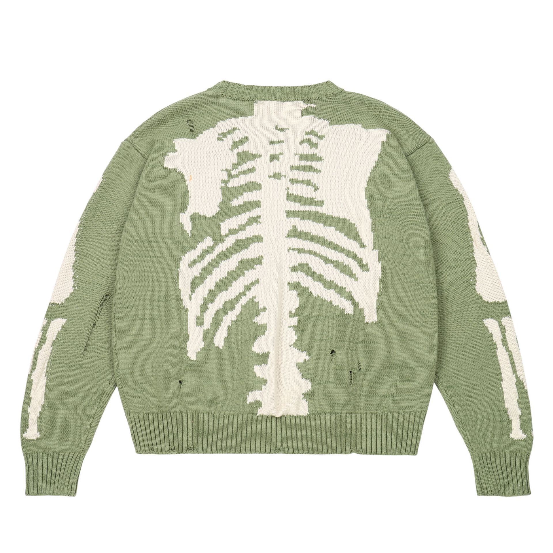 Hip Hop Street Laza Csontváz Jacquard Kötött Hosszú Ujjú Pulóver Férfi és Női Piercing_voghion.com