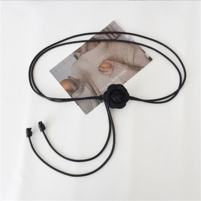 New Camellia Leather Rope Waist Chain Women's dress Decorative Belt All-match European and American Knot Waist Rope Fragrant Style Decoration