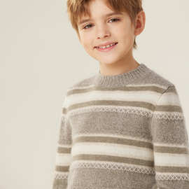 儿童羊绒衫24秋冬新款拼色加厚羊毛上衣男童撞色宝宝毛衣一件代发