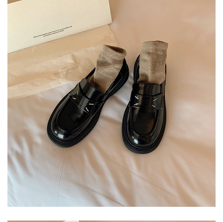 Edición de piel de oveja ~ estilo de cuero británico con cabeza redonda y suela gruesa aumentó los zapatos de leaflet de mujer zapatos de cuero muffin zapatos simples