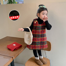 女童连衣裙秋冬2025新款儿童夹棉背心裙加厚冬季女宝宝红色拜年服