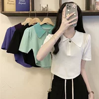 Knitted summer thin sweater, fitted set, with short sleeve