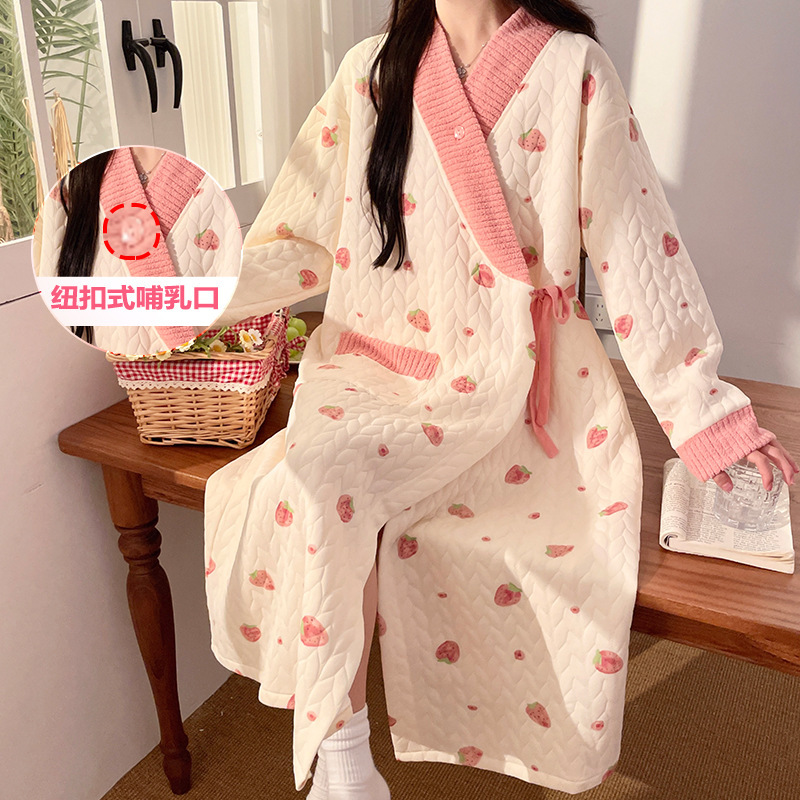 Air Cotton Pregnant Women Lactation Spring and Autumn Postpartum Warm Feeding dress Hospitalized Pregnant Women Expected to give birth Skirt Autumn and Winter Home Clothes