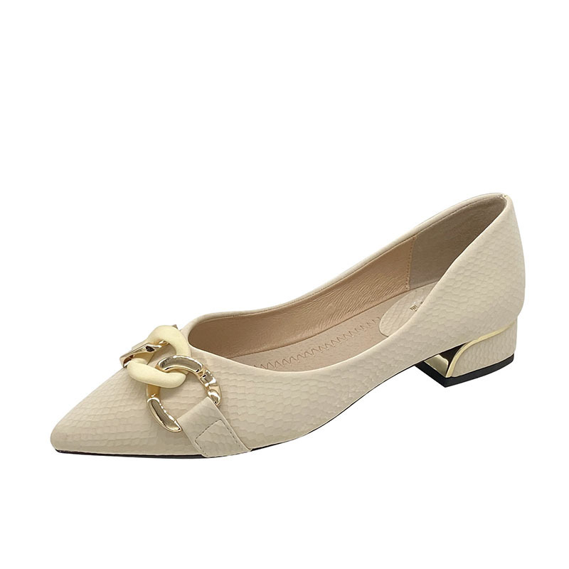 Zapatos de una sola capa de Punta puntiaguda Primavera y otoño nuevos zapatos de mujer Four Seasons zapatos de mujer profesionales moda boca baja cadena hebilla tacón grueso más tamaño zapatos de mujer de tacón bajo