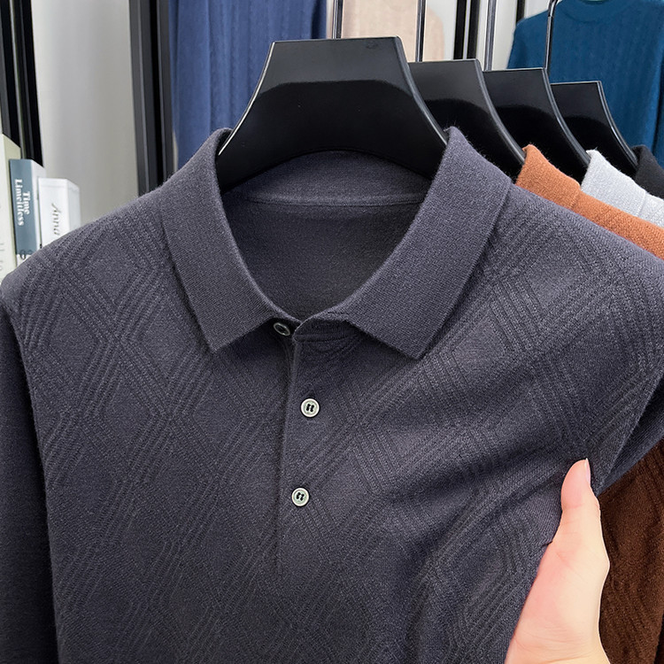 Suéter de comercio exterior primavera y otoño nuevos productos de camisa de punto de hombre de manga larga polo de solapa casual nueva camisa de punto de hombre