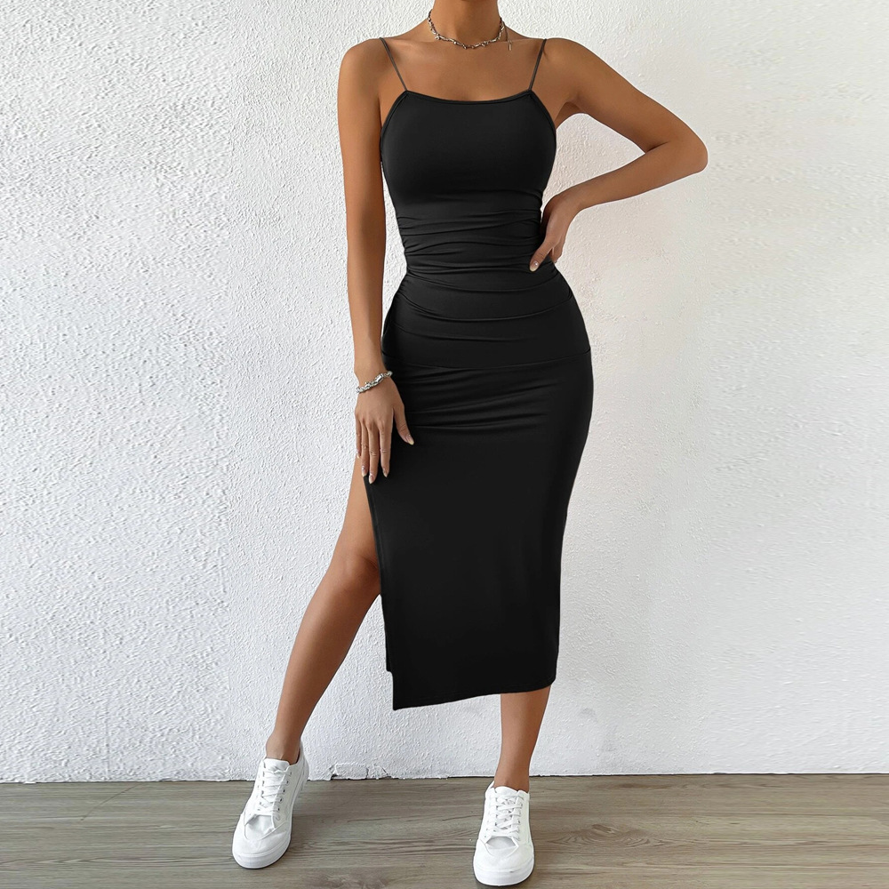 Womens Spring Sexy Backless Slip Dress Elegant Bodycon Side Slit Adjustable Straps Perfect for Parties and Events