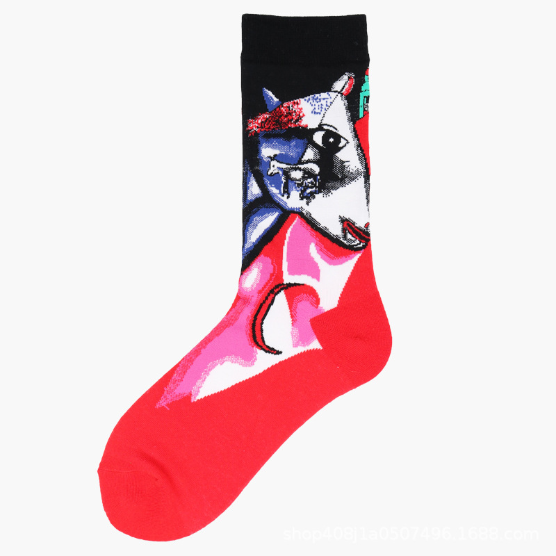 Calcetines de Comercio Exterior, Calcetines de Media Pantorrilla con Pintura al Óleo de Estilo Creativo Europeo y Americano, Calcetines Largos de Moda Transfronterizos, Calcetines de Algodón de Media Pantorrilla para Otoño e Invierno.