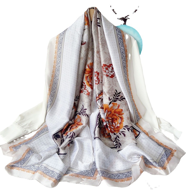 Seda artificial impresa larga bufanda mujer verano fino protector solar chal moda mamá viajes fotografía bufanda