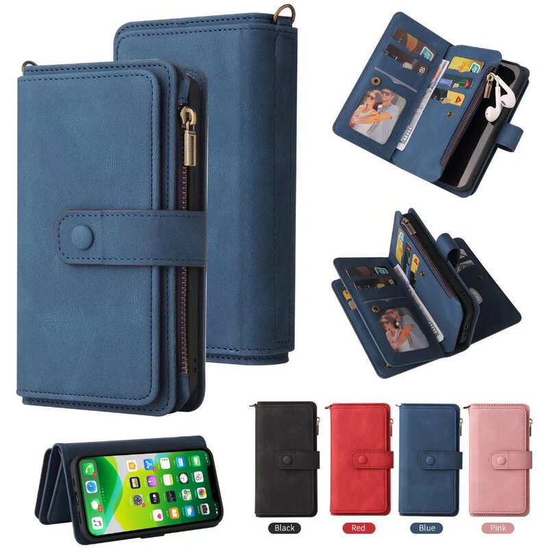 Suitable for iPhone 14 Skin-Feel Zipper Precision Hole Opening Leather Case Apple 13 Multi-Function Card Wallet Protective Case